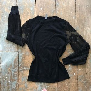 Black Sweater with Sheer Lace Sleeves